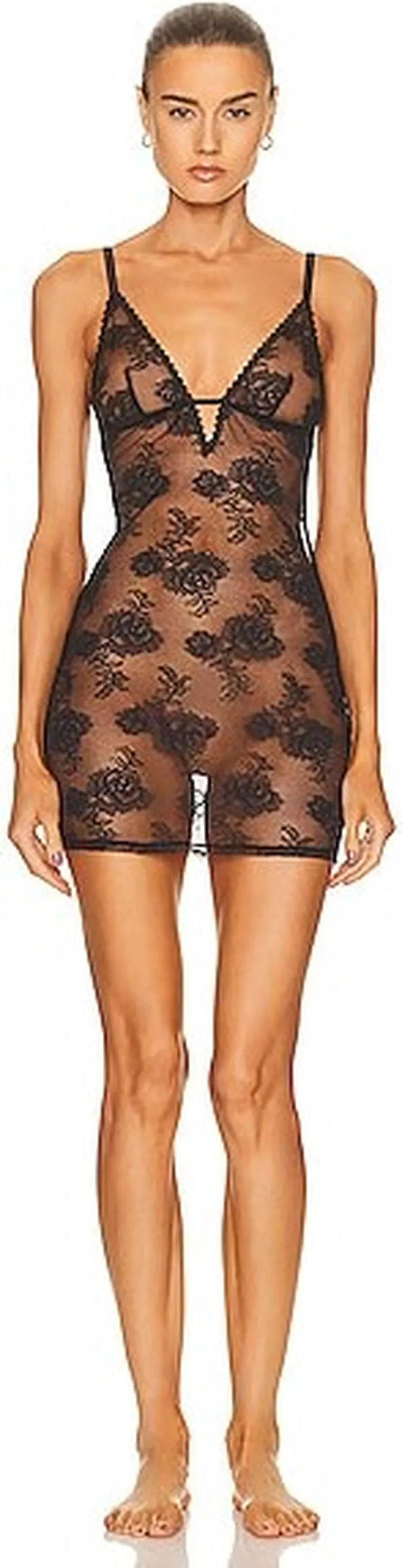 fleur du mal Bouquet Lace Split Dress in Black