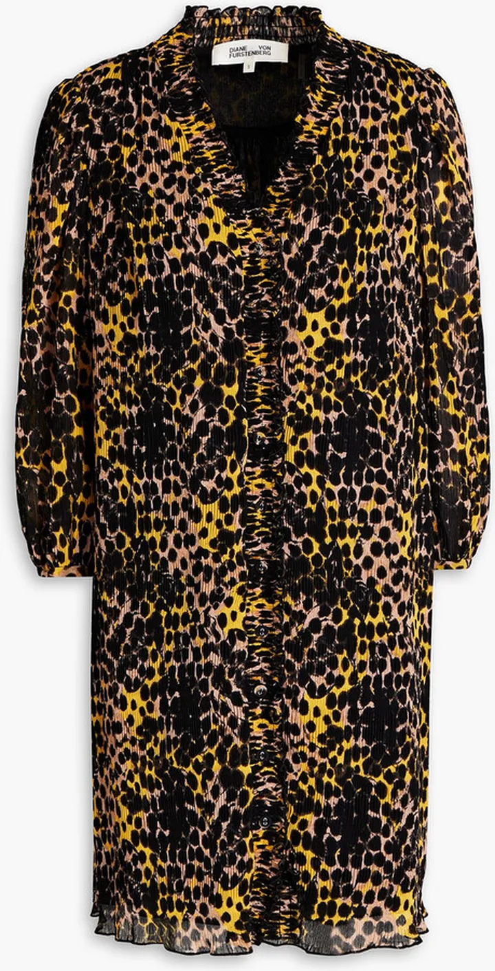 Layla shirred printed plissé-georgette mini dress