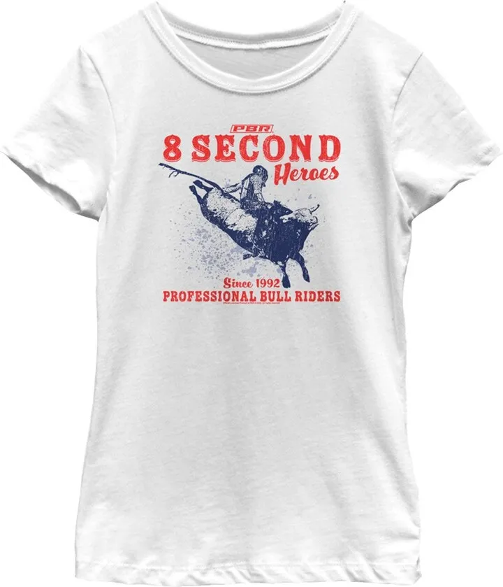 Girl's Professional Bull Riders 8 Second Heroes T-Shirt - White - Large