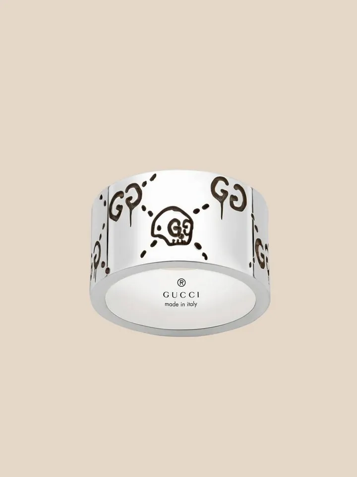 Gucci Ghost 12 mm ring in silver with aureco finish