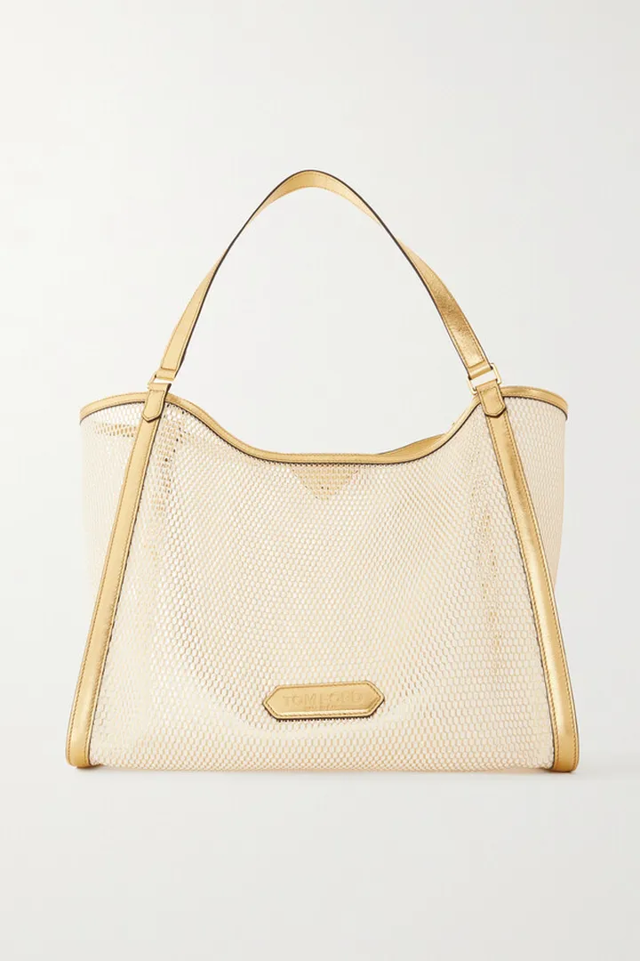 TOM FORD - Metallic Leather-trimmed Mesh Tote - Gold