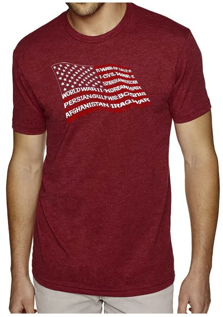 La Pop Art Men's Premium Word Art American Wars Tribute Flag T-shirt