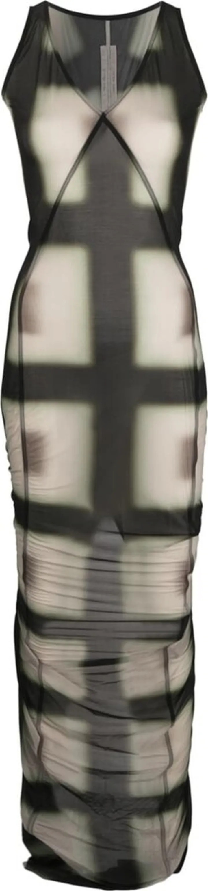 RICK OWENS- V-neck Printed Long Dress