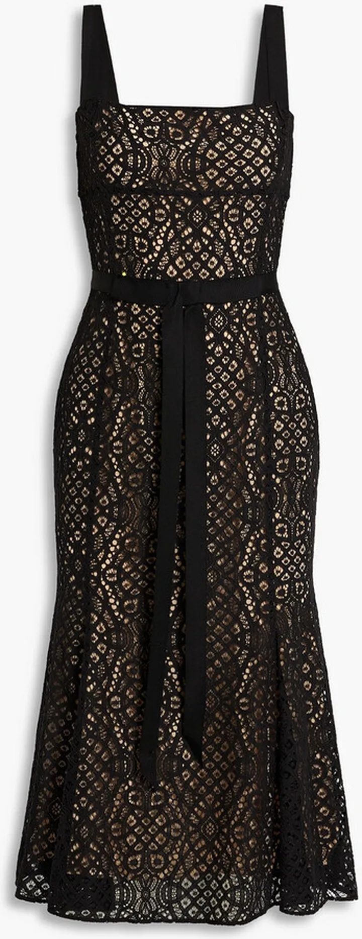 Bow-embellished cotton-blend corded lace midi dress