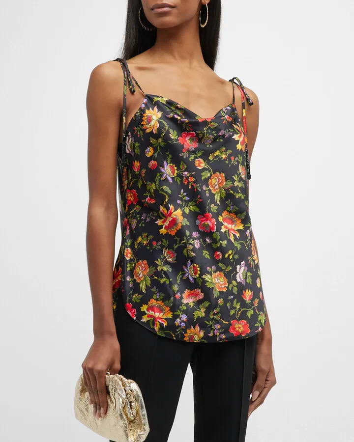 Marta Satin Tie-Shoulder Tassel Cami