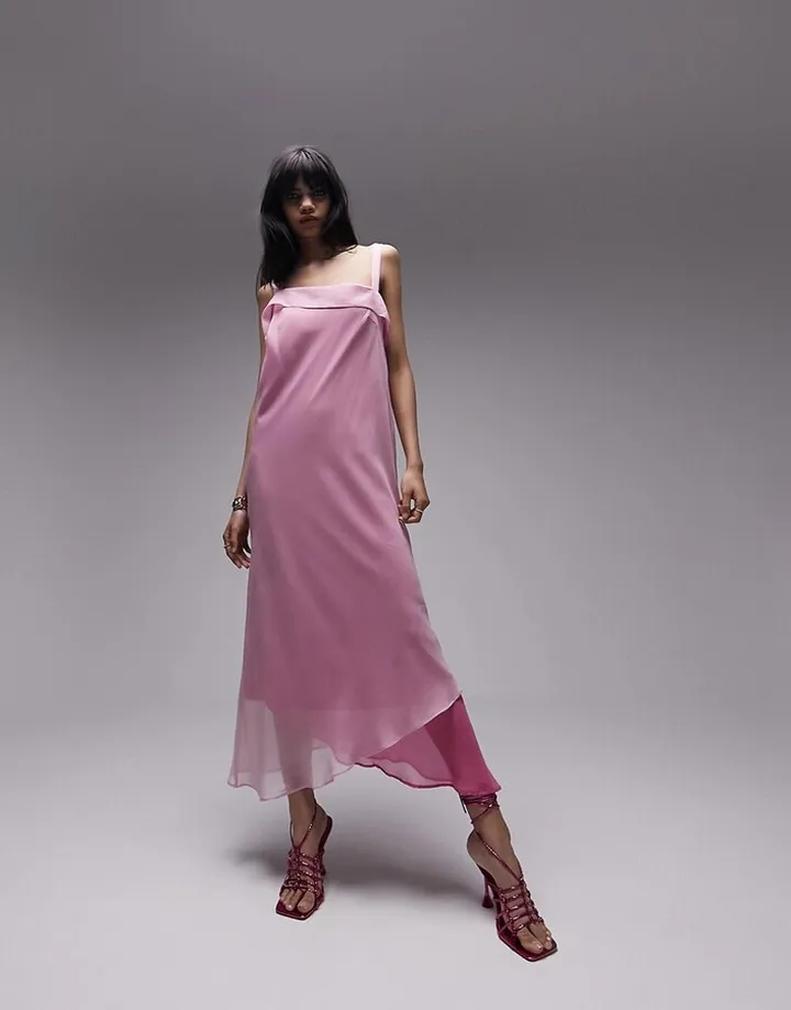 Topshop two-tone midi slip dress in blush pink