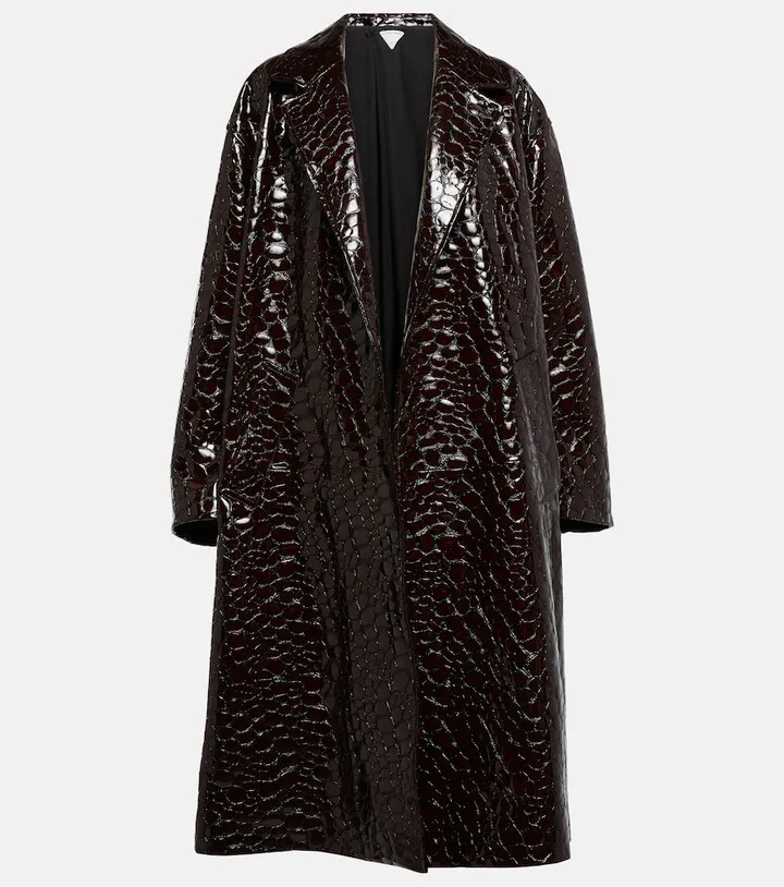 Croc-effect leather coat