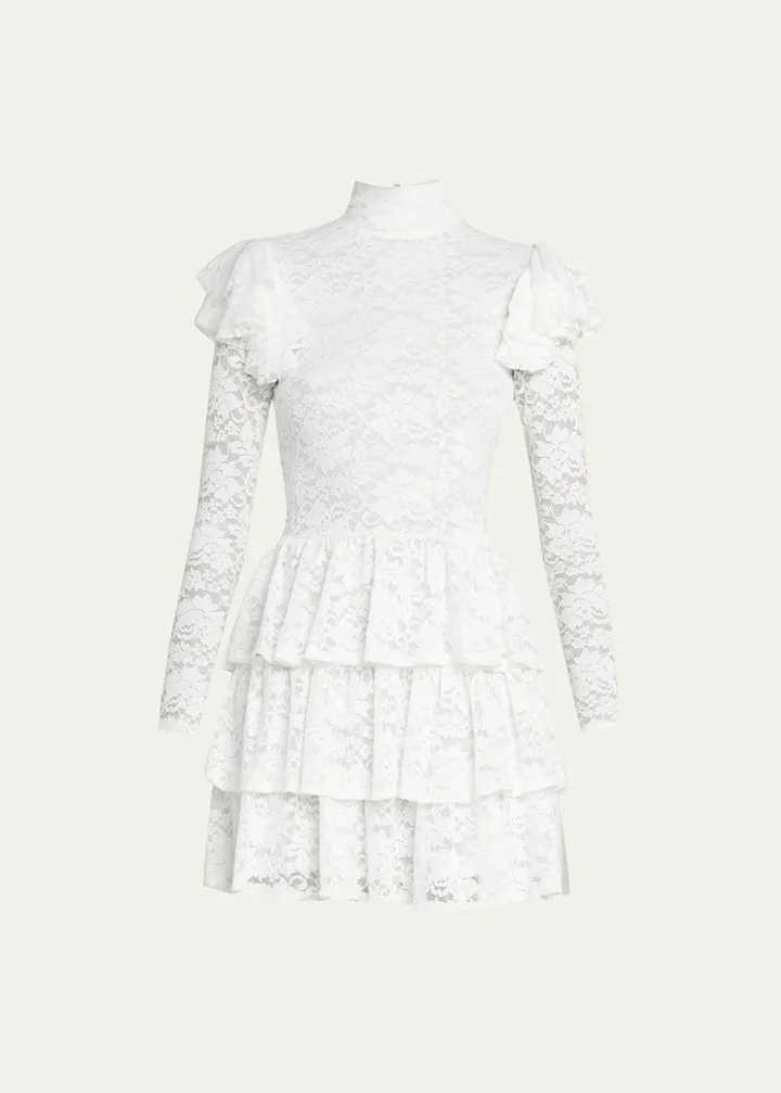 Emily Tiered-Ruffle Lace Mini Dress