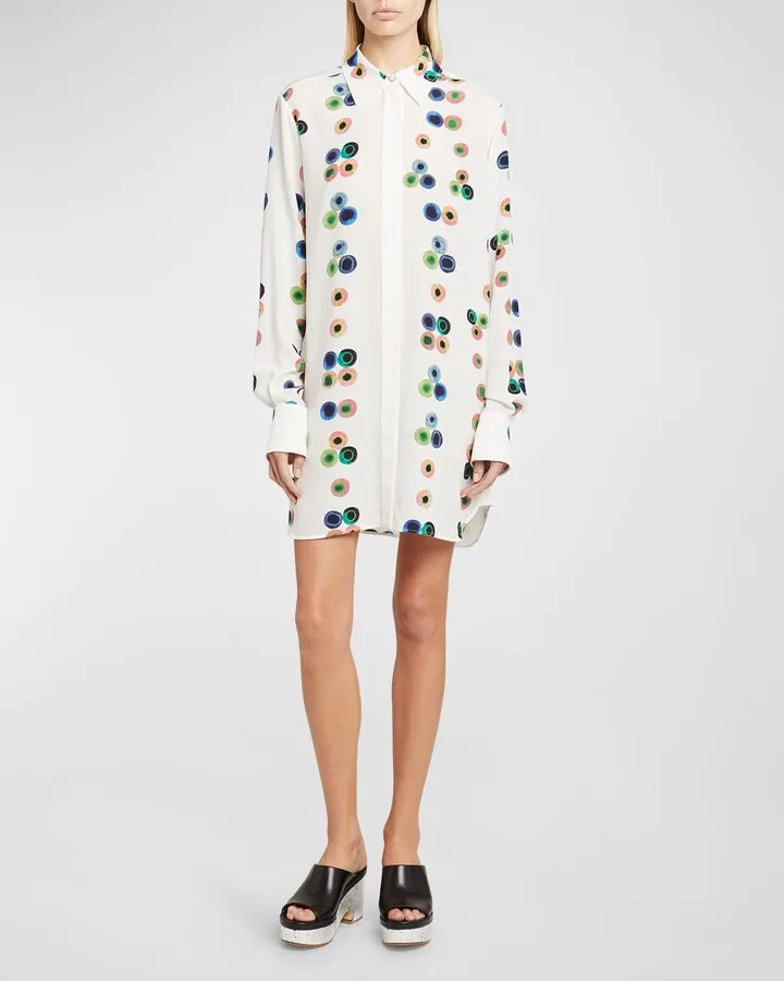 Fusion-Print Organic Crepe De Chine Shirtdress