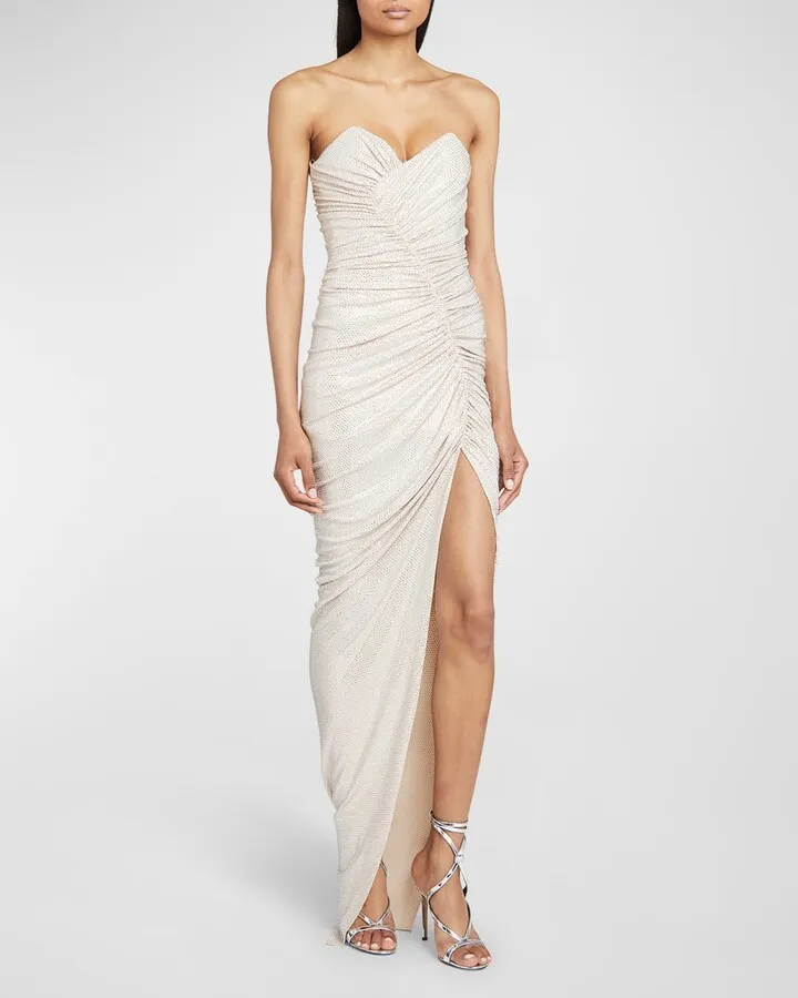 Strass Embellished Ruched Strapless Bustier Gown