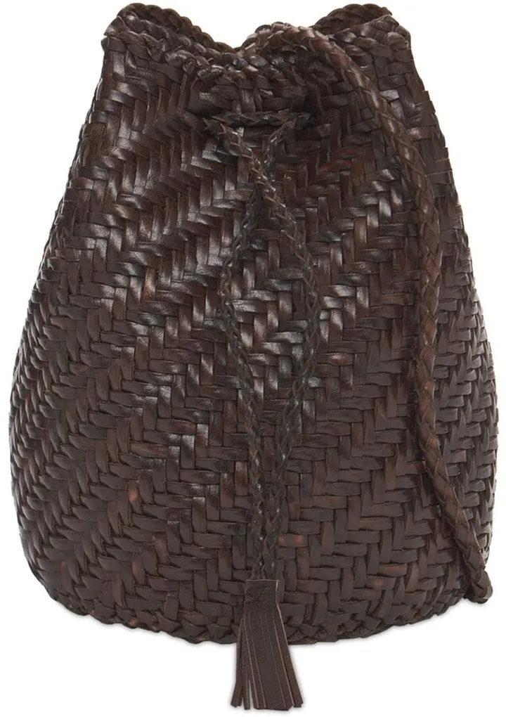 Pompom Doublej woven leather basket bag