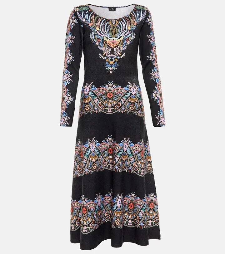 Printed wool midi dress