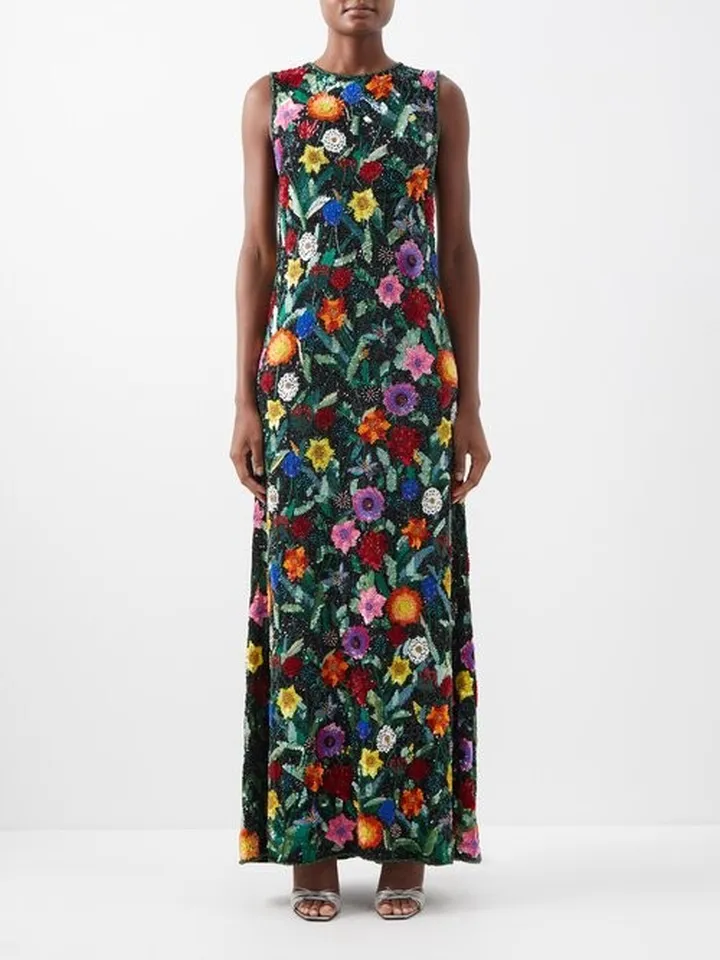 Floral Sequinned Georgette Gown