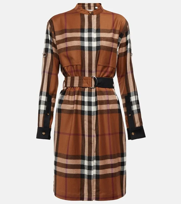Checked wool shirt dress