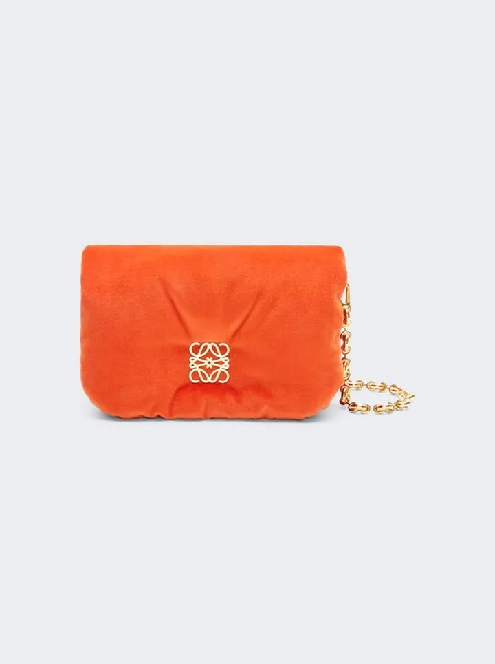 Goya Puffer Mini Velvet Shoulder Bag Red