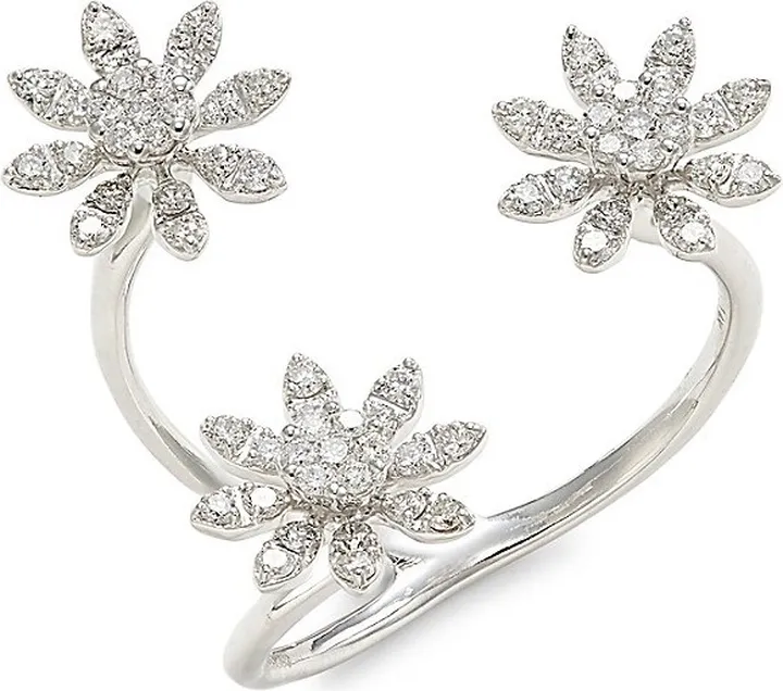 14K White Gold Diamond Flower Ring