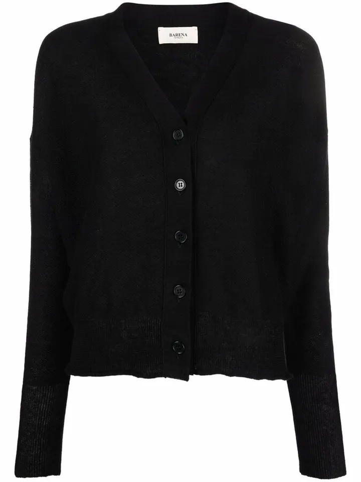 V-neck fine-knit cardigan