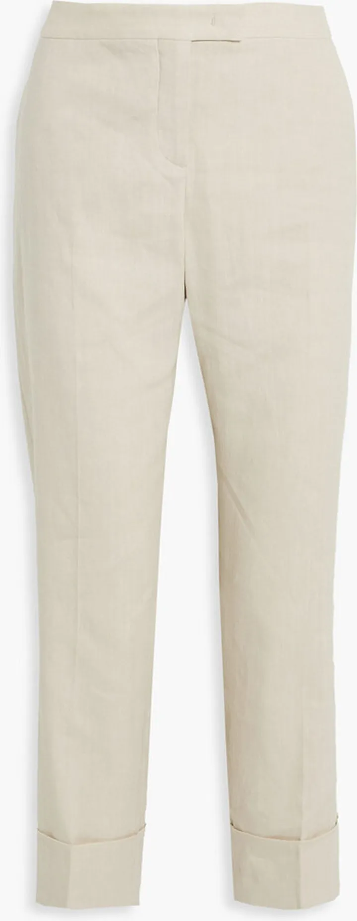 Cropped linen-blend straight-leg pants