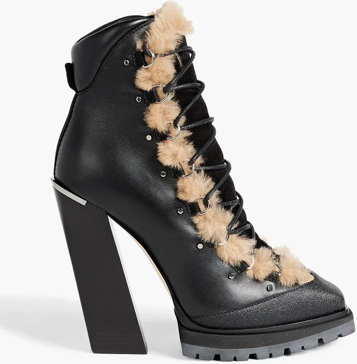 Madyn 130 shearling-trimmed lace-up leather ankle boots