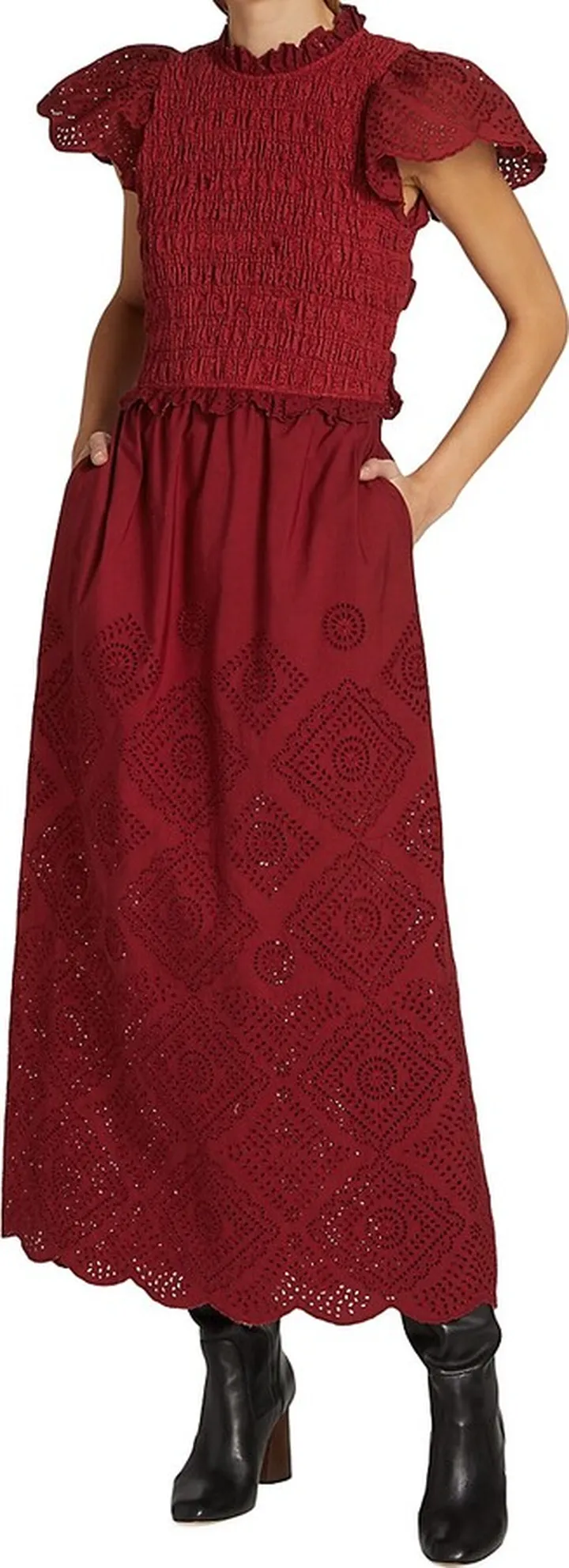 Vienne Eyelet Smocked Midi Dress