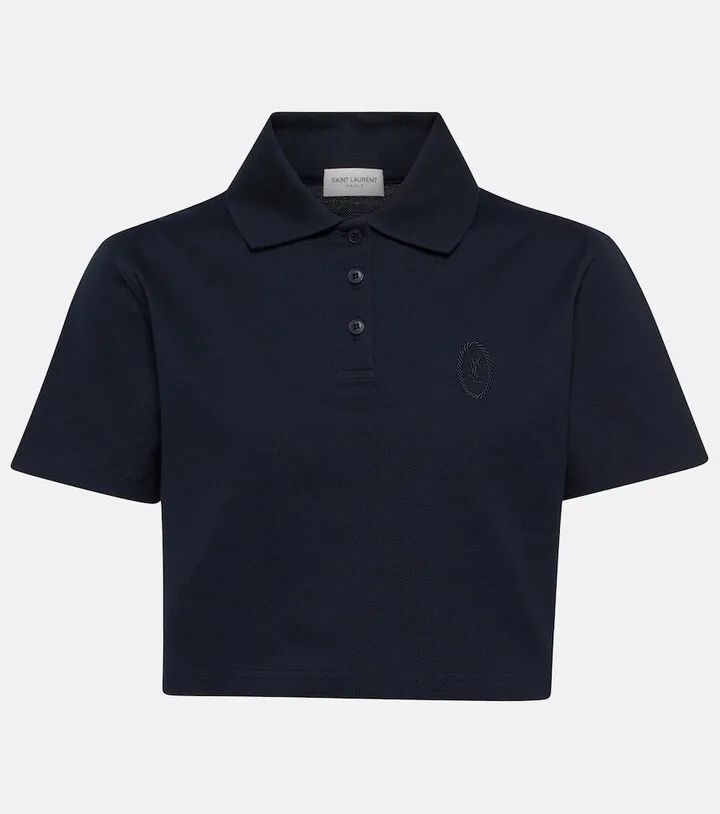Cotton pique cropped polo shirt