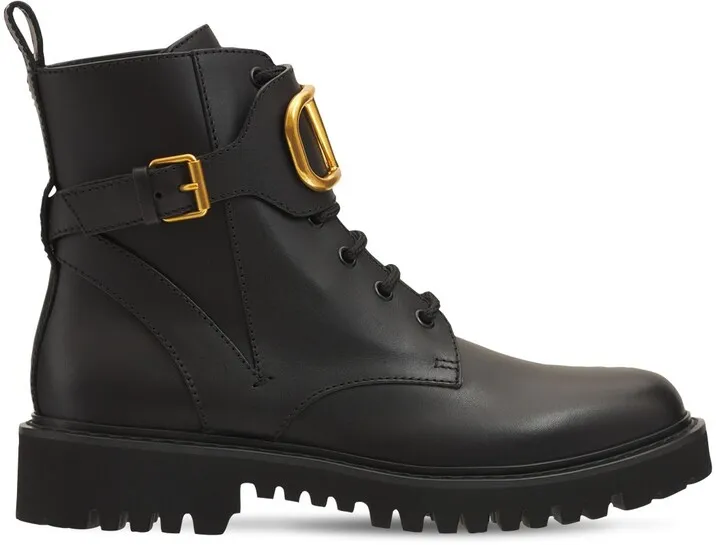 35mm Logo Leather Combat Boots