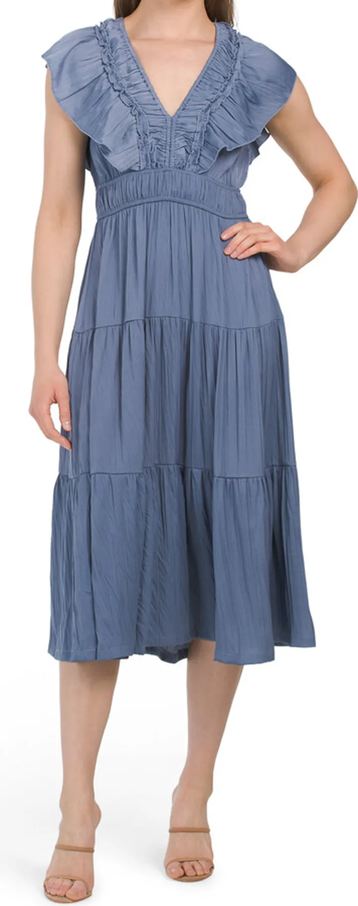 Ruffled Sleeve Tiered Midi Dress