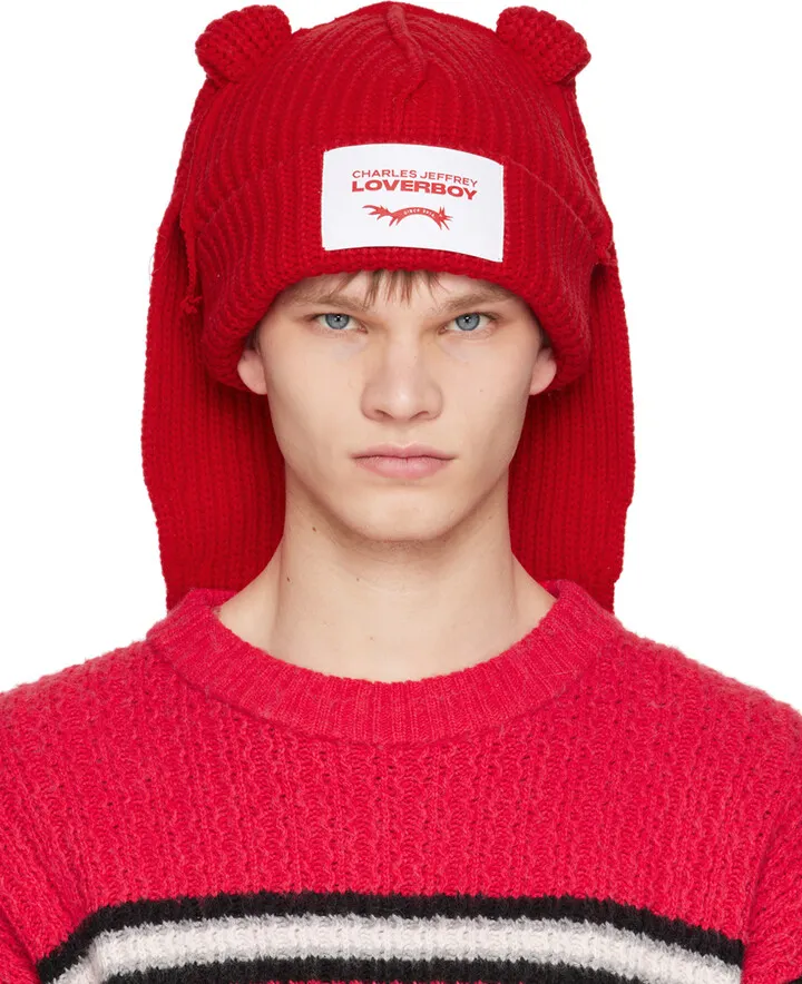 Charles Jeffrey Loverboy Red Chunky Rabbit Beanie