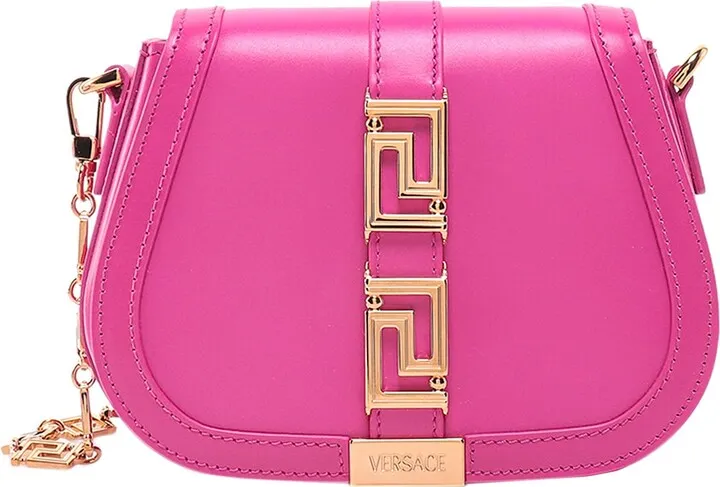 Leather shoulder bag with metal La Greca motif