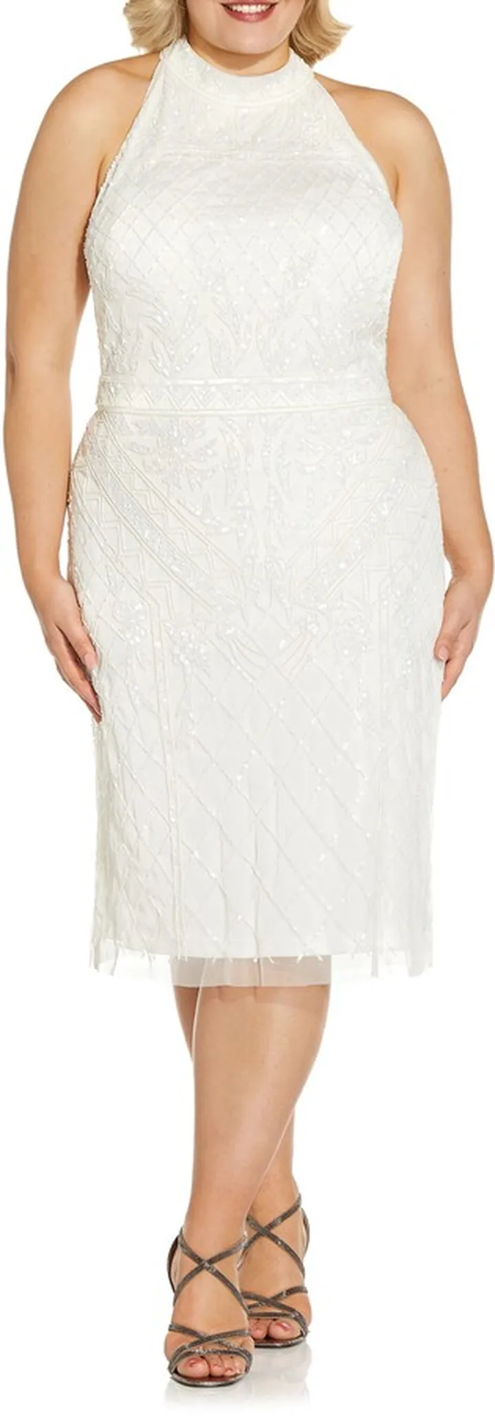 Beaded T-Back Cocktail Sheath Dress