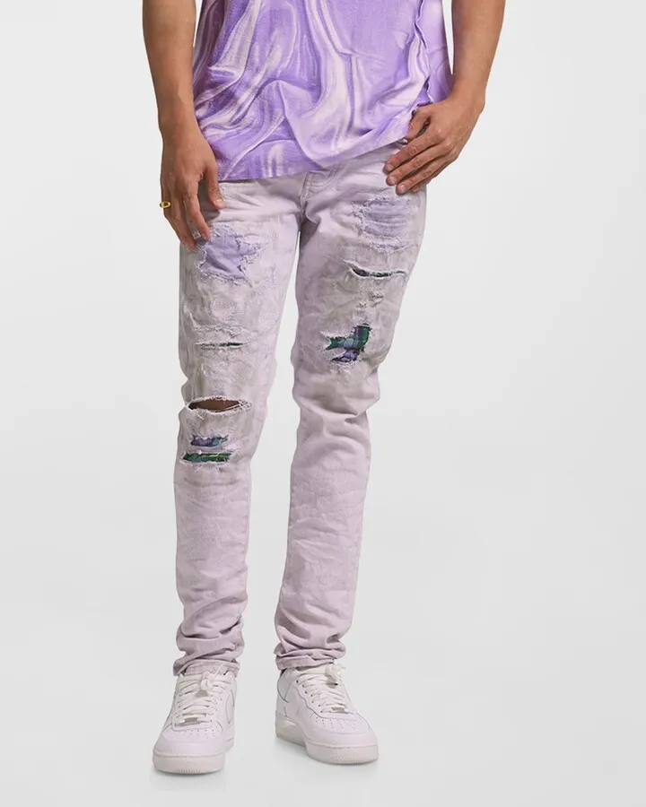 Men's Heavy Repair Plaid-Patch Jeans