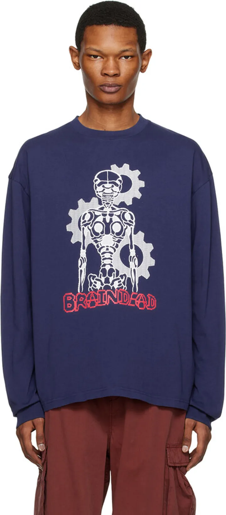 Brain Dead Navy Skeletal Gear Long Sleeve T-Shirt