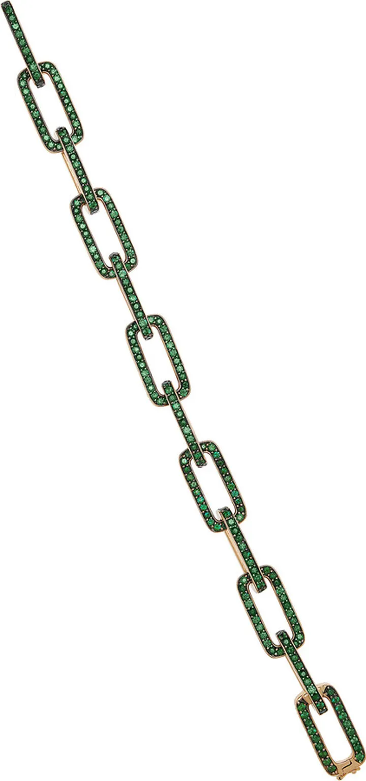 Women's 18K Gold Mosaique Link Bracelet in Green Tsavorite