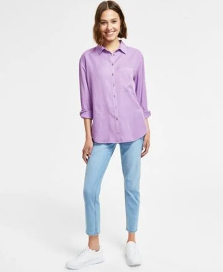 Calvin Klein Jeans Womens Boyfriend Shirt High Rise Slim Leg Jeans