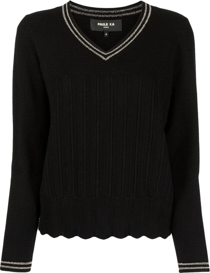 V-neck cable-knit jumper
