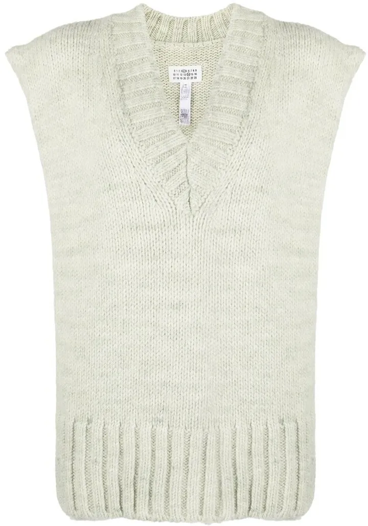 slit knitted V-neck vest