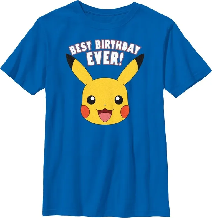 Boy's Pokemon Pikachu Best Birthday Ever T-Shirt - Royal Blue - X Small