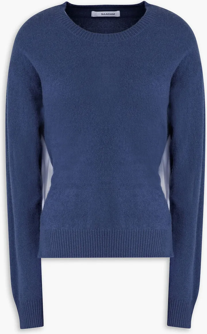 Cotton poplin-paneled cashmere sweater