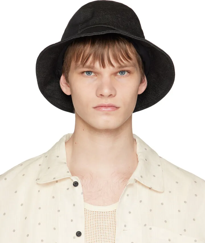 Jan-Jan Van Essche Black O-Project Paneled Denim Bucket Hat