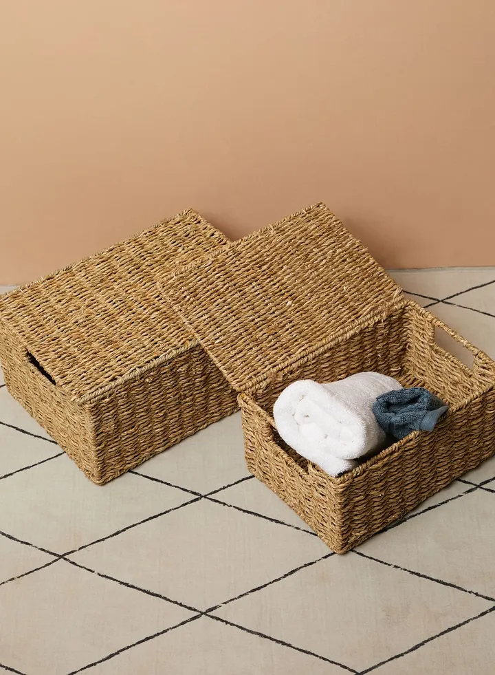 Set Of 2 Seagrass Basket With Lid