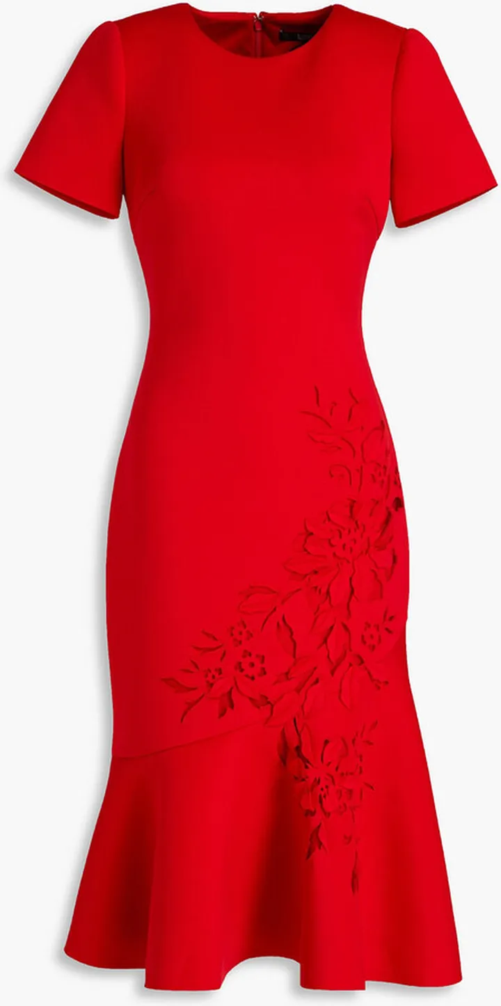 Laser-cut stretch-ponte midi dress