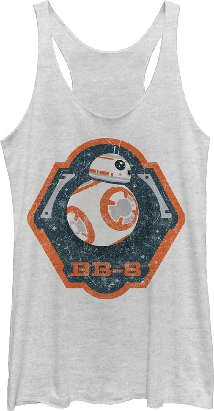Women's Star Wars The Force Awakens BB-8 Badge Racerback Tank Top - White Heather - Small