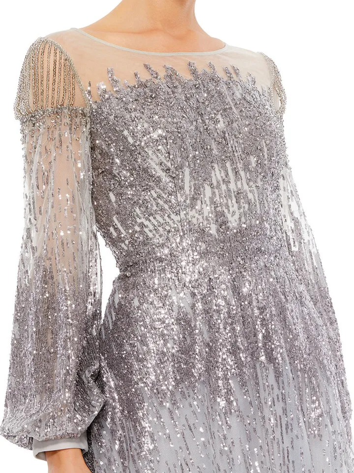 Jewel Encrusted Illusion Long Sleeve A Line Gown