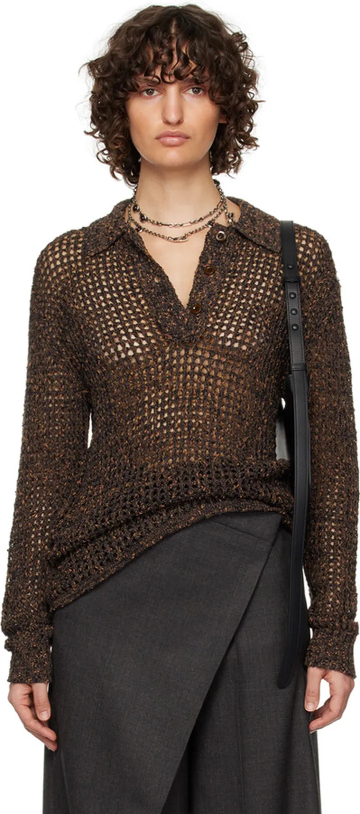 Acne Studios Brown Semi-Sheer Polo