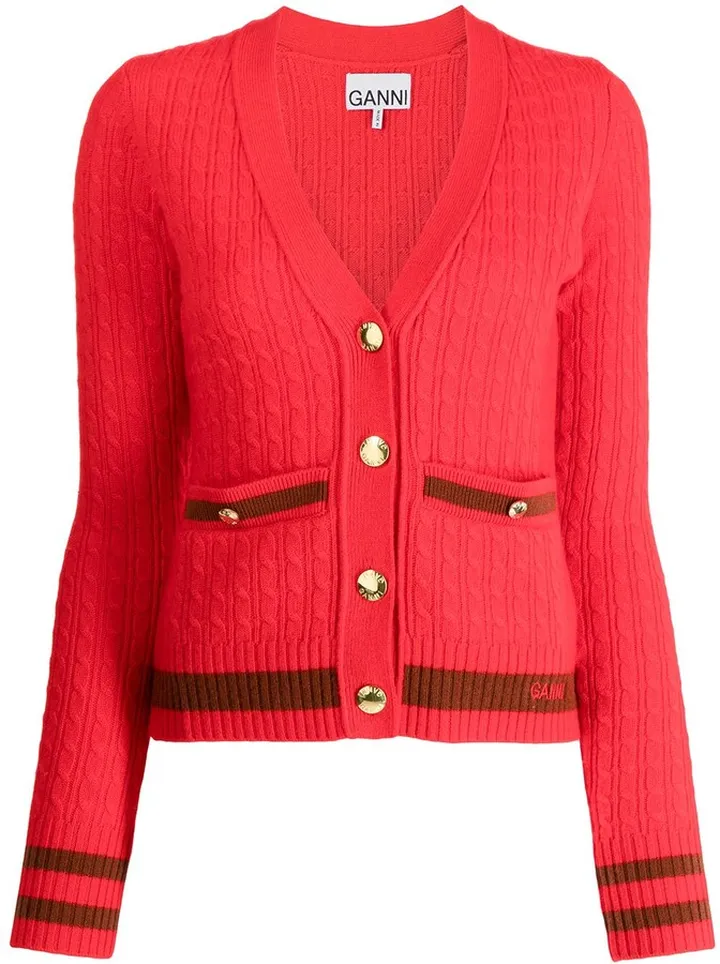V-neck cable-knit cardigan