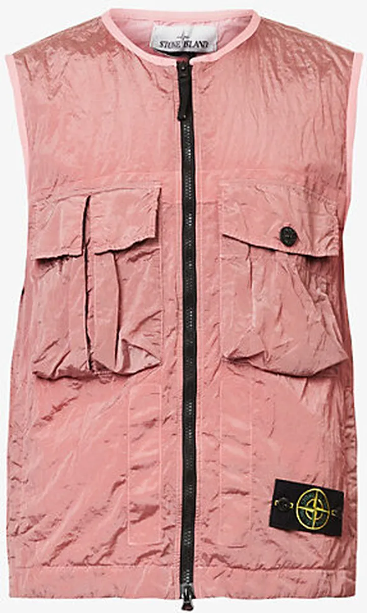 tone Island Mens Pink Brand-badge Crewneck Regular-fit hell Gilet