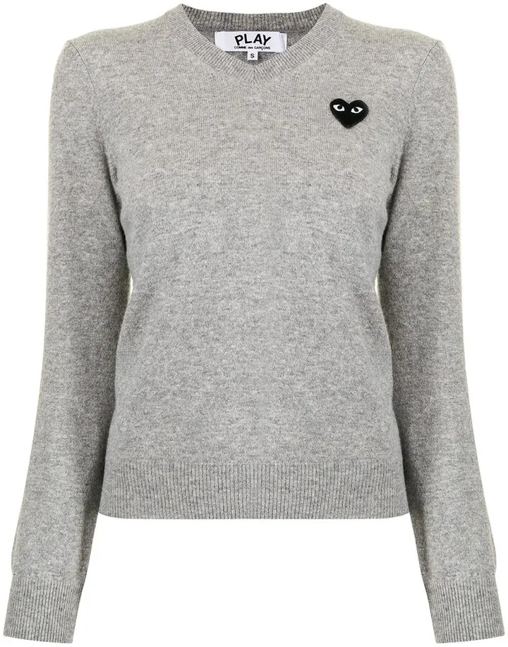 logo-patch V-neck jumper