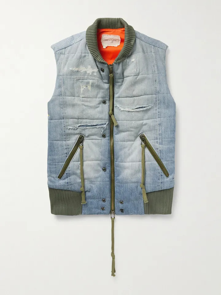 Distressed Quilted Denim Gillet