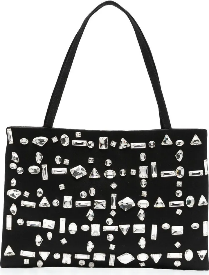 Black Crystal-Embellished Mini Tote Bag