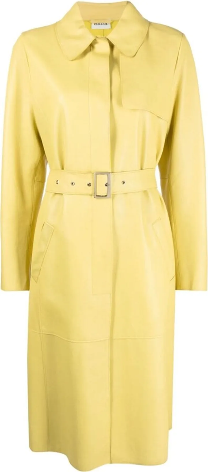 Belted-Waist Leather Coat